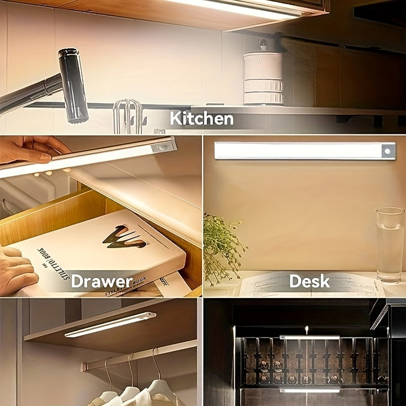 Ikki taqiladigan harakat sensorli LED chiroq oling - oshxonangiz uchun ingichka va moslashuvchan shkaf osti yoritgichi, batareyalar bilan ishlaydi va bezakli tungi chiroq sifatida simsiz yopishtiriladi. Halloween yoki Rojdestvo sovg'alari uchun mukammal.