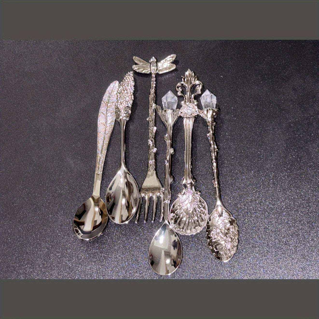 Vintage Gold Teaspoon and Fruit Fork Set 6pcs Small Spoons for Coffee and Tea