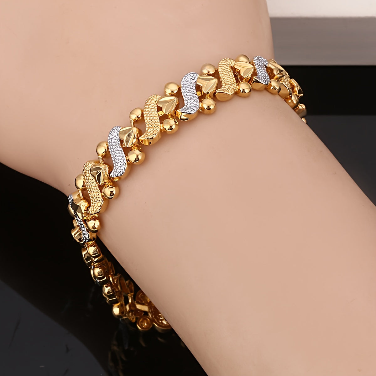 24K Gold Plated Heart Charm Bracelet for Women Boho Alloy Jewelry All Seasons