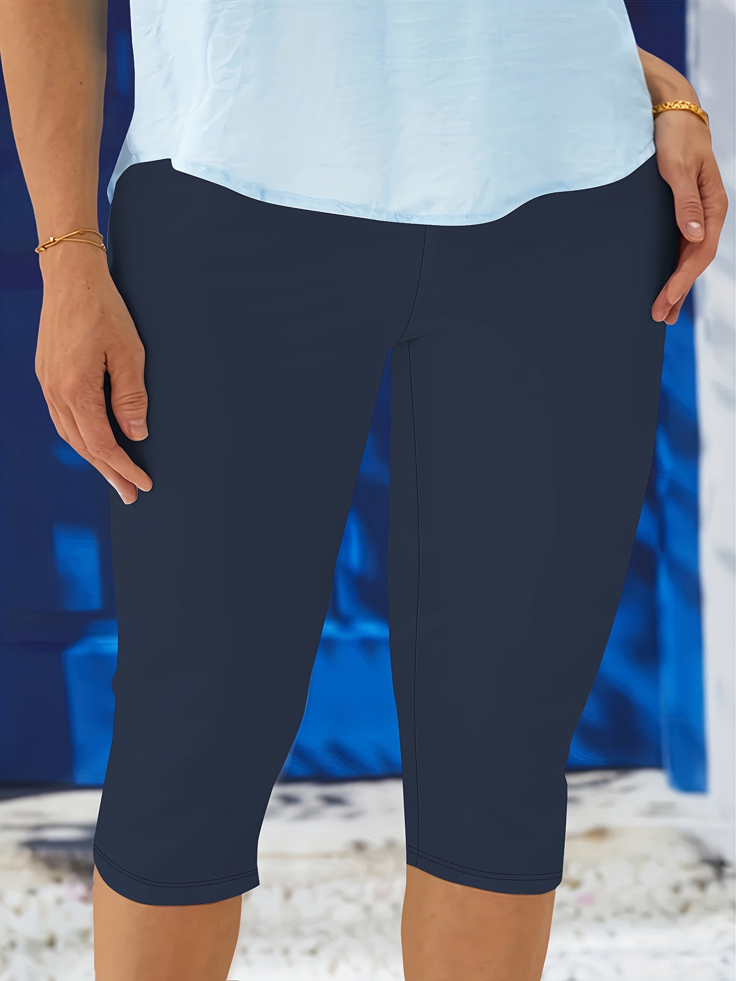 Plus Size Leopard Print High-Waisted Capri Leggings Stretchy Casual Summer Black Brown