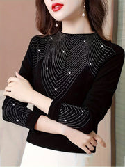 Women's Sweater with Rhinestone Decoration Long Sleeve Fall Winter Cozy Slim Fit