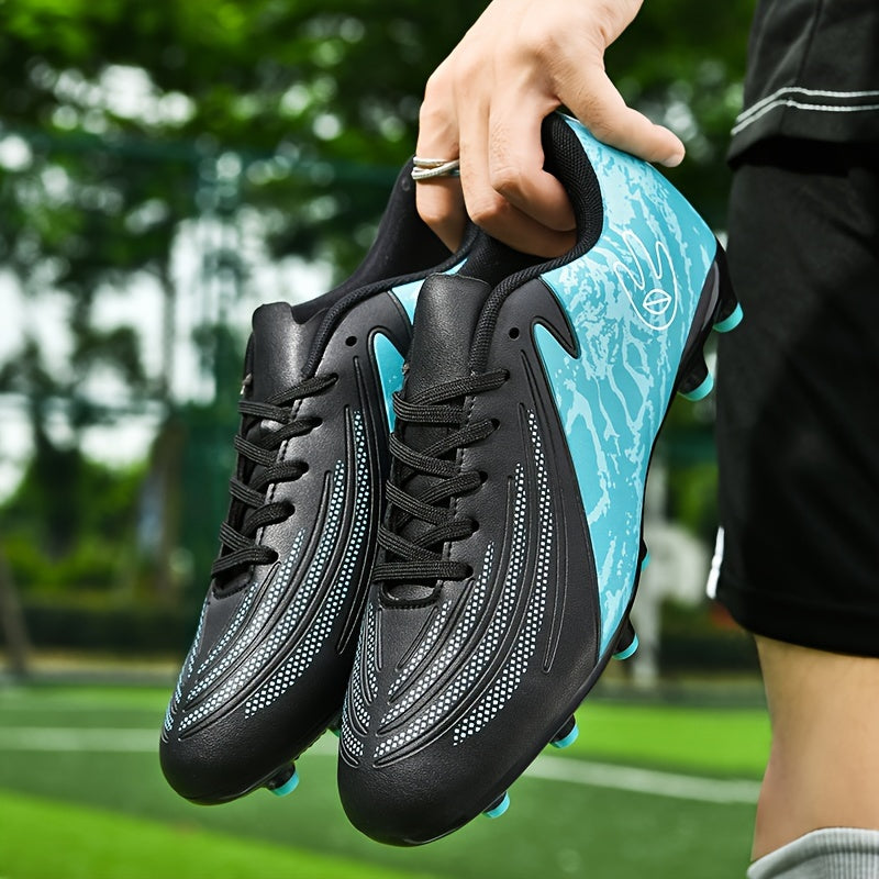 Turquoise and Pink Camo High-Top Football Boots with Non-Slip Sole and Shock Absorption for All-Season Soccer Training