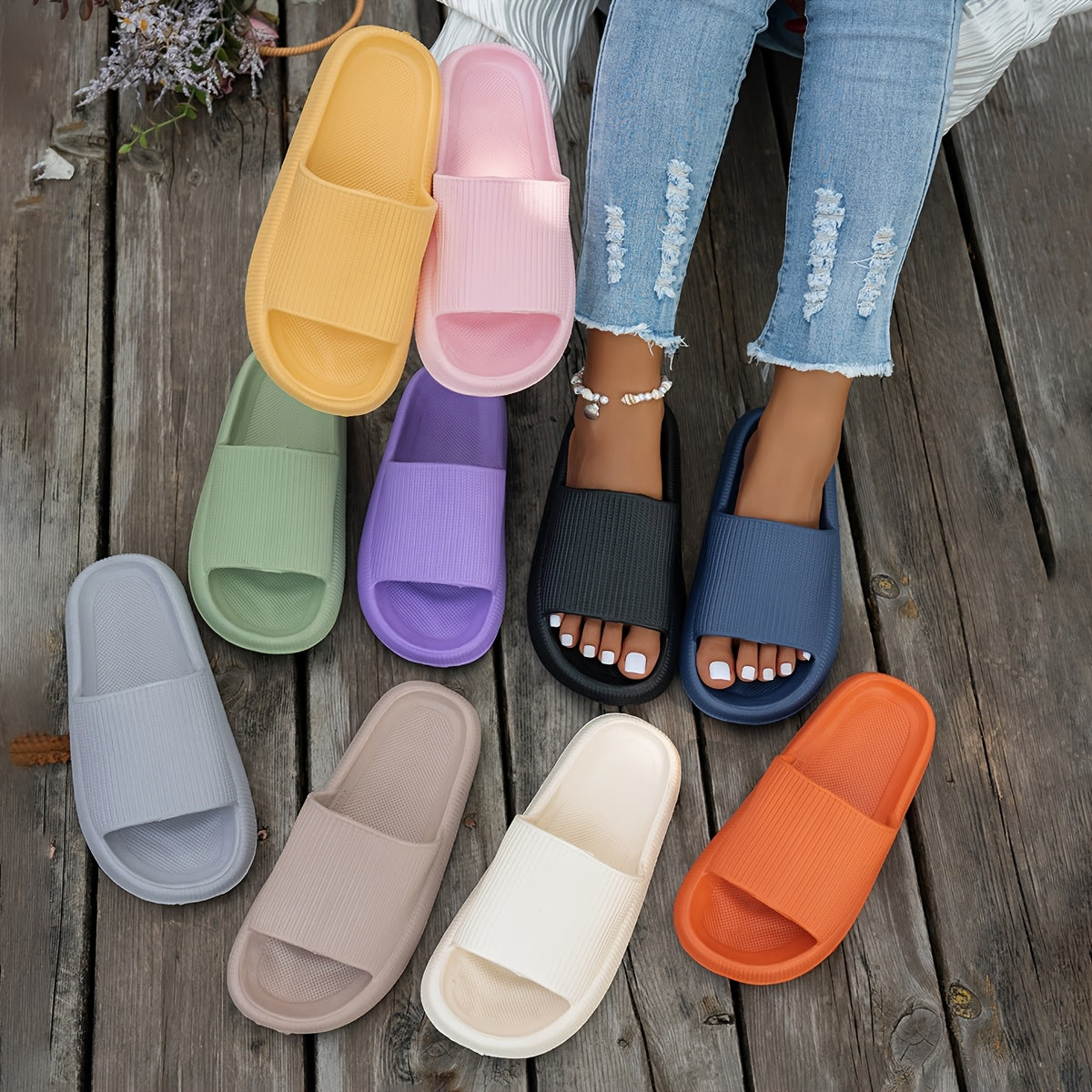 Women's EVA Slide Slippers Non-Slip Indoor Outdoor Beach House Shoes Black