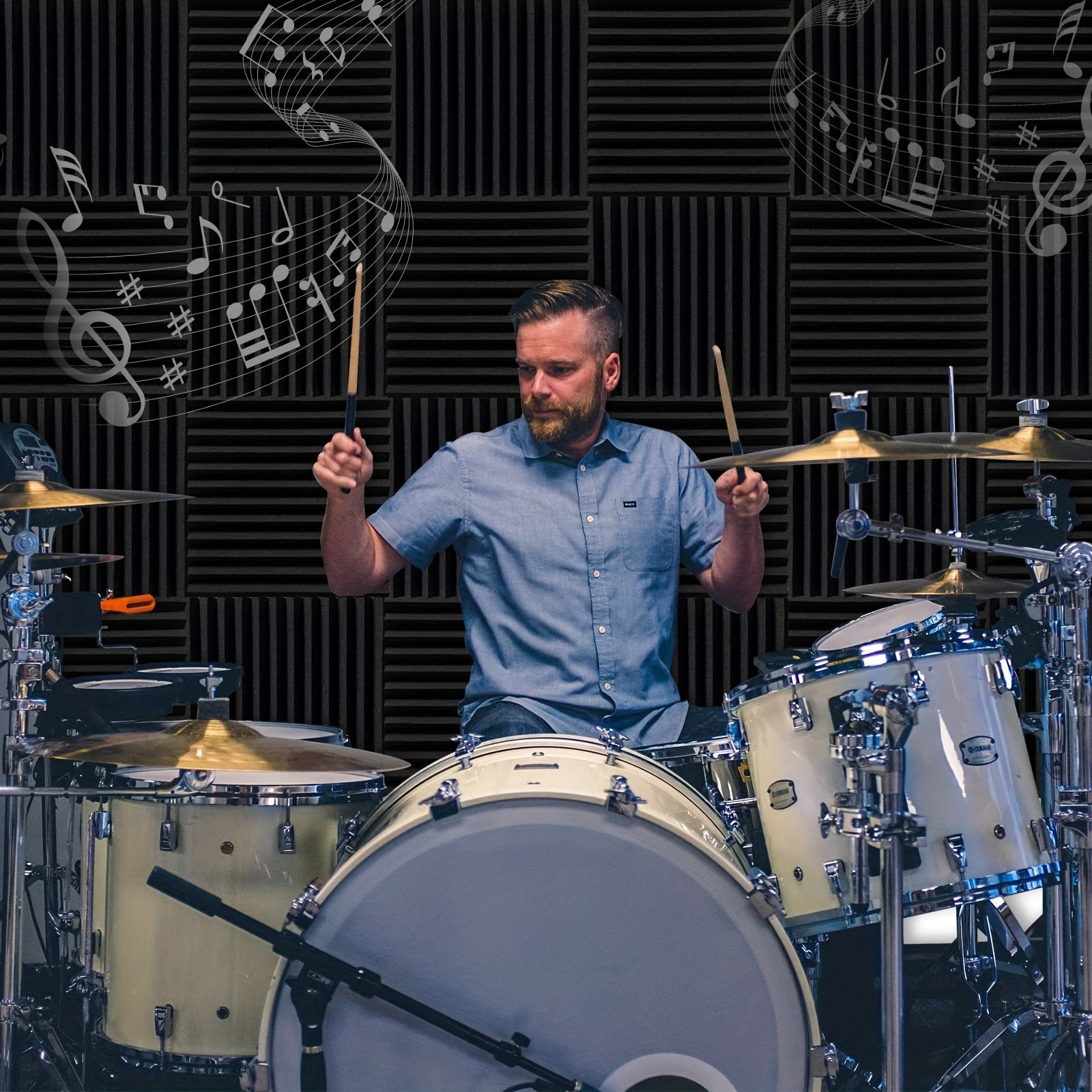 Qora akustik ko‘chma panellar to‘plami, 60 dona, 30x30x2.5cm, yong‘in olduvchi, yuqori zichlikdagi ovoinsizlantirish