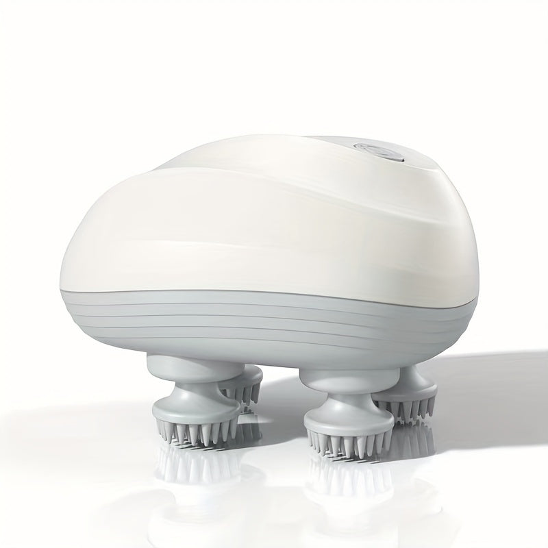 Белый портативный массажер для кожи головы с 4 головками-осьминогами, перезаряжаемый через USB, идеально подходит для мужчин и женщин, отличный подарок для домашнего использования