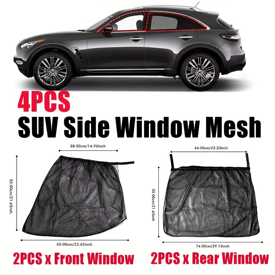 2/4 dona Avtomobil quyosh nuri himoya qilish tarmog'i UV himoyali oynani yopish uchun SUV avtomobil uchun mo'ljallangan mo'ylovlar tarmog'i