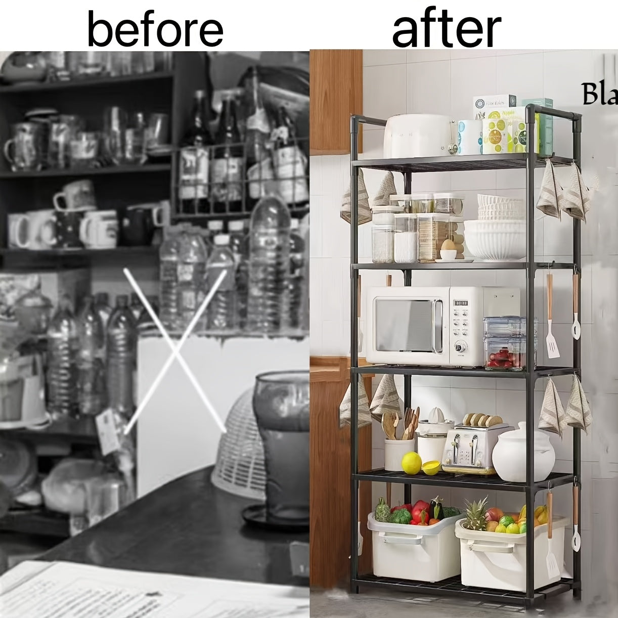 Metal and Plastic Storage Rack for Kitchen Bathroom Living Room with Tiered Shelves