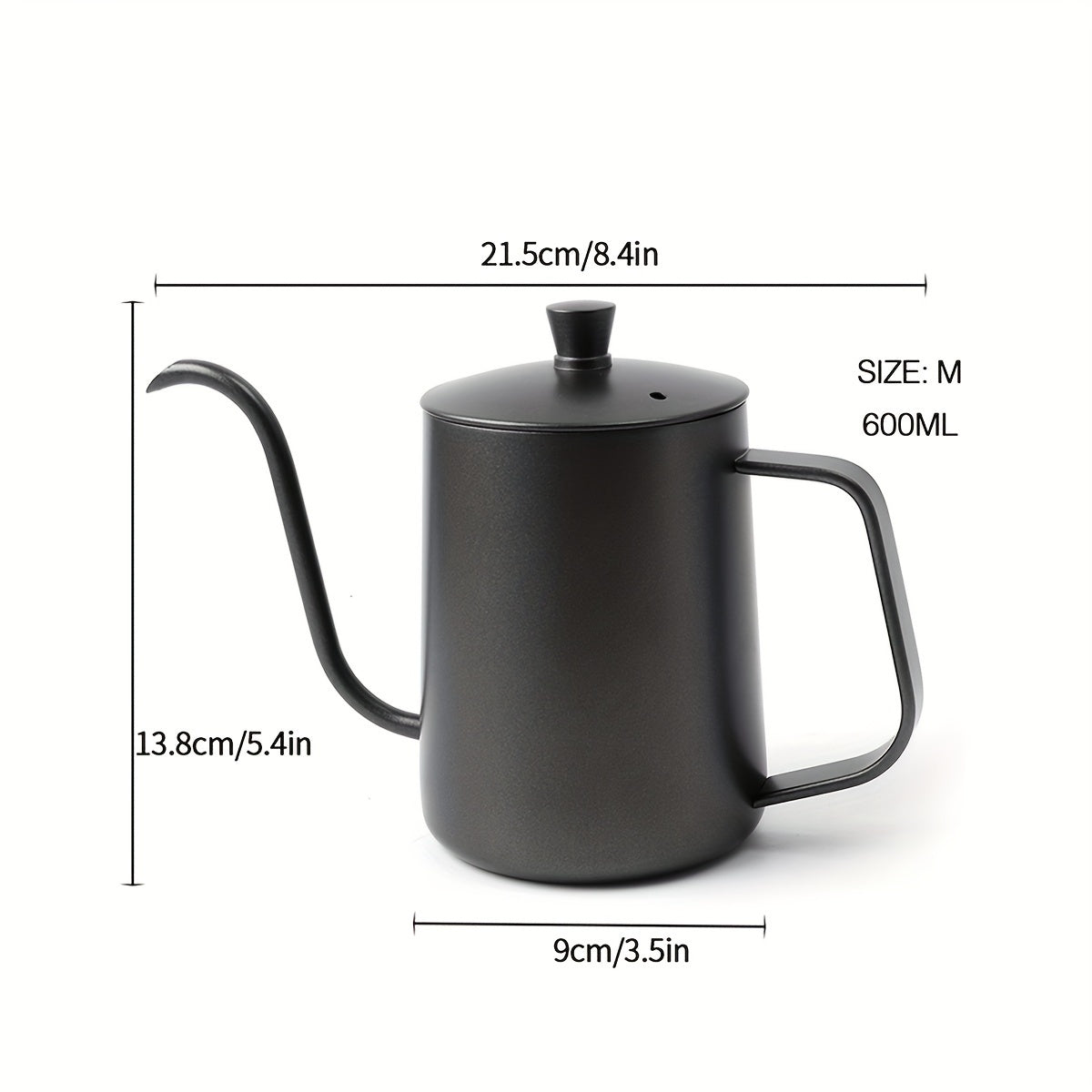 Black Hand-Brew Coffee Pot Stainless Steel with Lid and Slim Spout