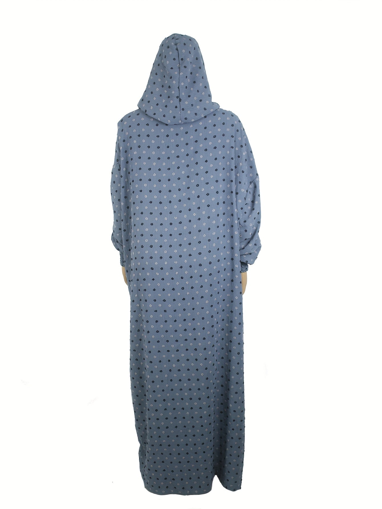 Plus Size Middle Eastern Abaya Turkish Kaftan Dress Blue White Polka Dot Muslim Wear