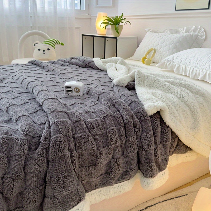 Double-Layer Taffeta Knitted Throw Blanket Cozy Warm Soft All-Season Bed Couch Travel