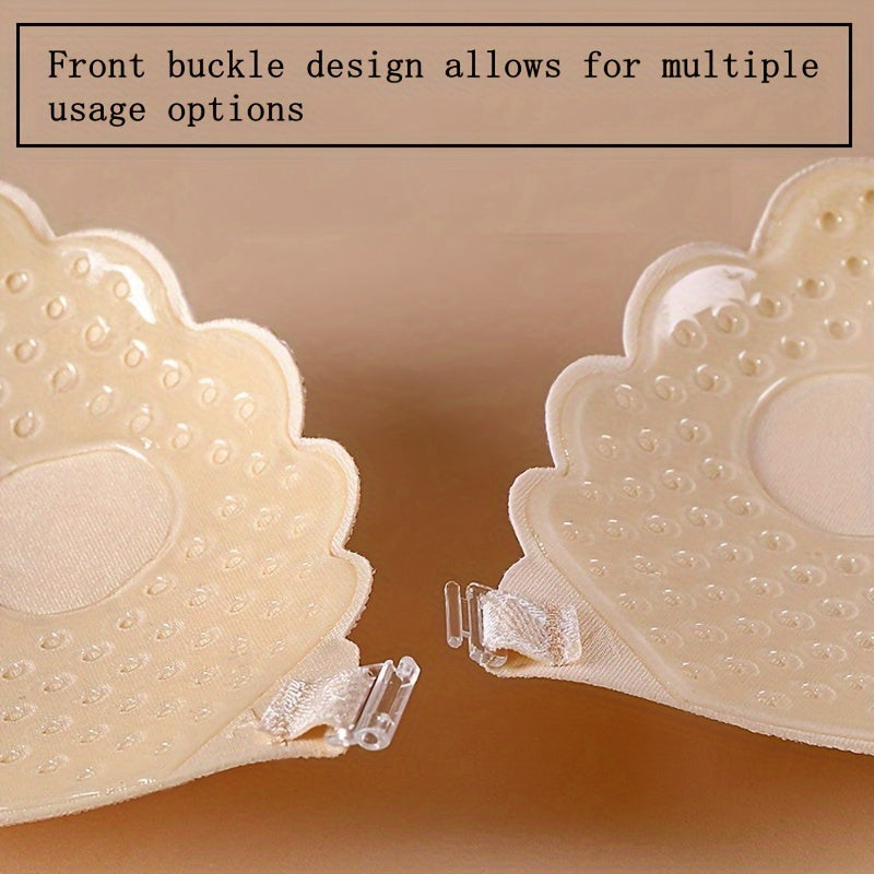 Women's Strapless Push-Up Bra with Nipple Covers and Front Buckle Support