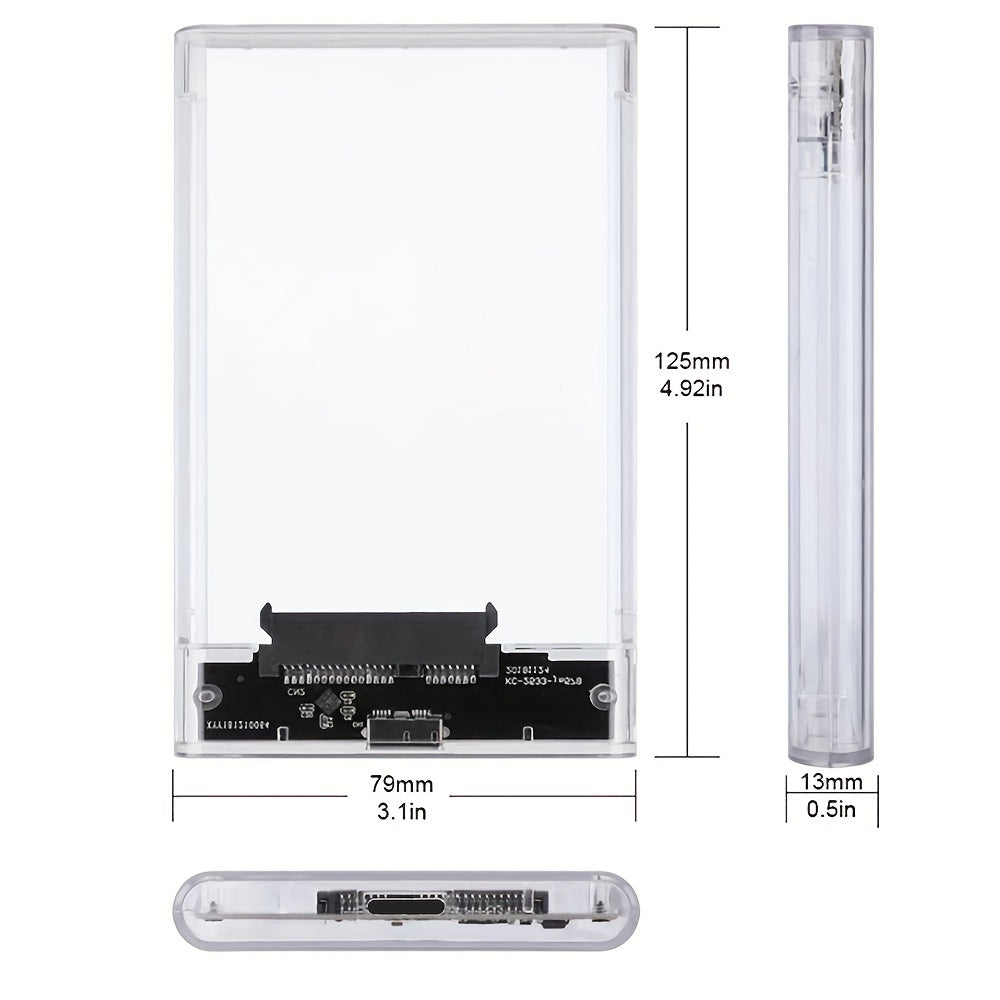 2.5-Inch SATA SSD Hard Drive Enclosure USB 3.1 Type-C Transparent Case