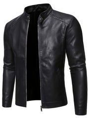 Men's Solid Color Knit Jacket with Stand Collar Zipper Closure for Cycling