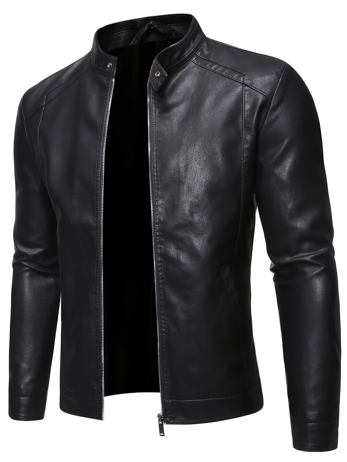 Men's Solid Color Knit Jacket with Stand Collar Zipper Closure for Cycling
