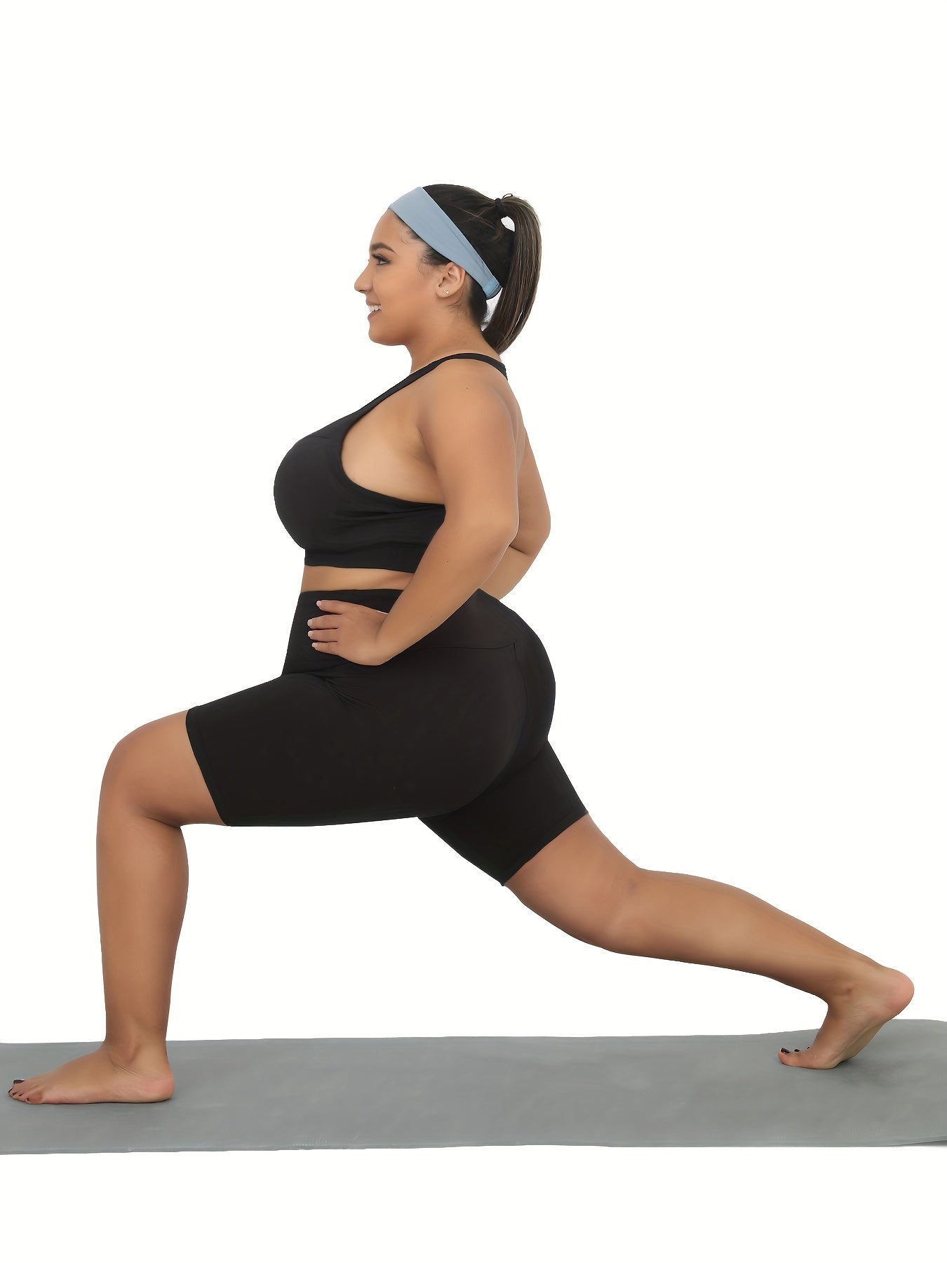 Women Plus Size High-Waisted Biker Shorts 5-Pack Solid Color Sports Yoga