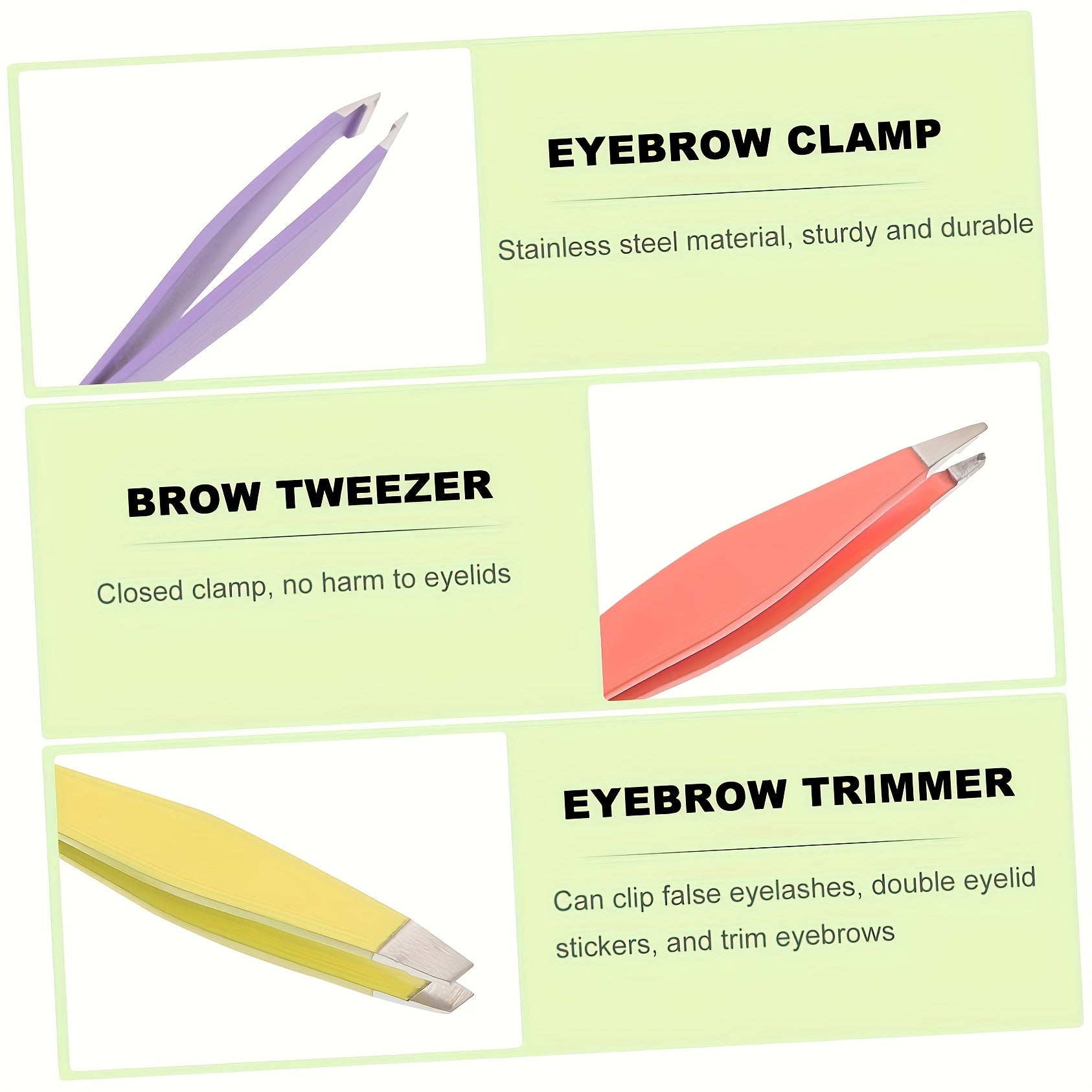 Juego de pinzas de acero inoxidable unisex para depilación de cejas y vello facial