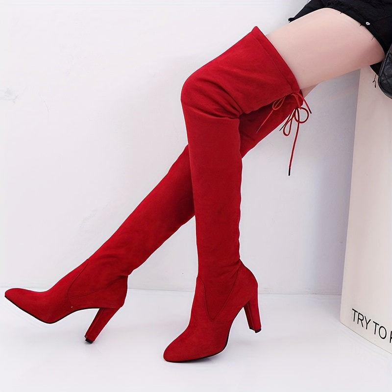 Women's Faux Leather Knee-High Chunky Heel Boots All-Season Ankle Boots