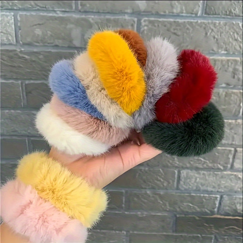 10 Soft Plush Hair Ties for Women Assorted Colors Elastic Scrunchies Gift Set