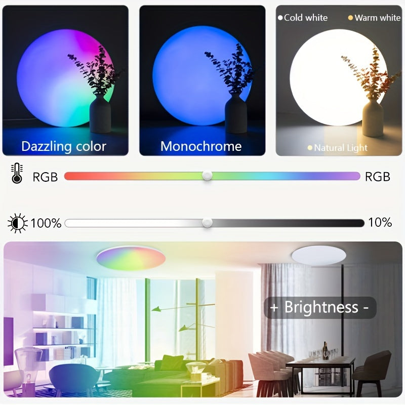 RGB Smart Ceiling Light with Adjustable Color Temperature Dimmable LED Indoor Lighting for Living Rooms and Bedrooms