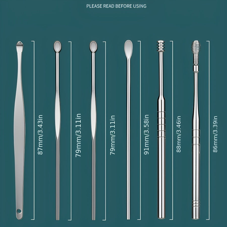 6 Stainless Steel Ear Cleaning Spoons Set Portable Earwax Removal Tools