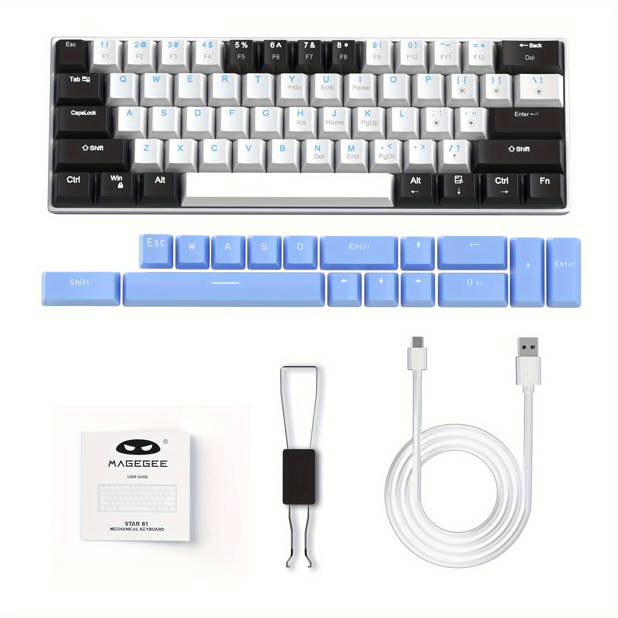Ergonomic 60% Mechanical Gaming Keyboard Blue Switches Sea Blue Backlit Compact USB