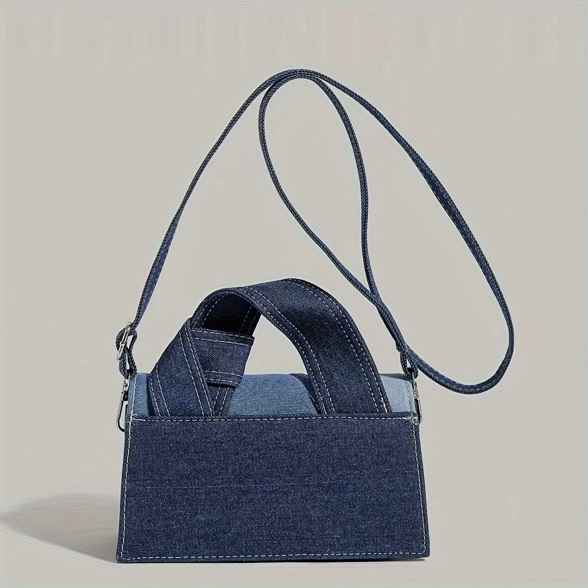 Geometric Denim Shoulder Bag for Women Casual Crossbody with Zipper Closure