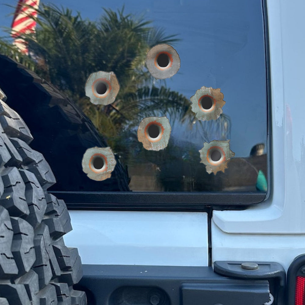 6pcs Rusty Bullet Hole 3D Film Stickers for Vehicles Large Caliber Realistic