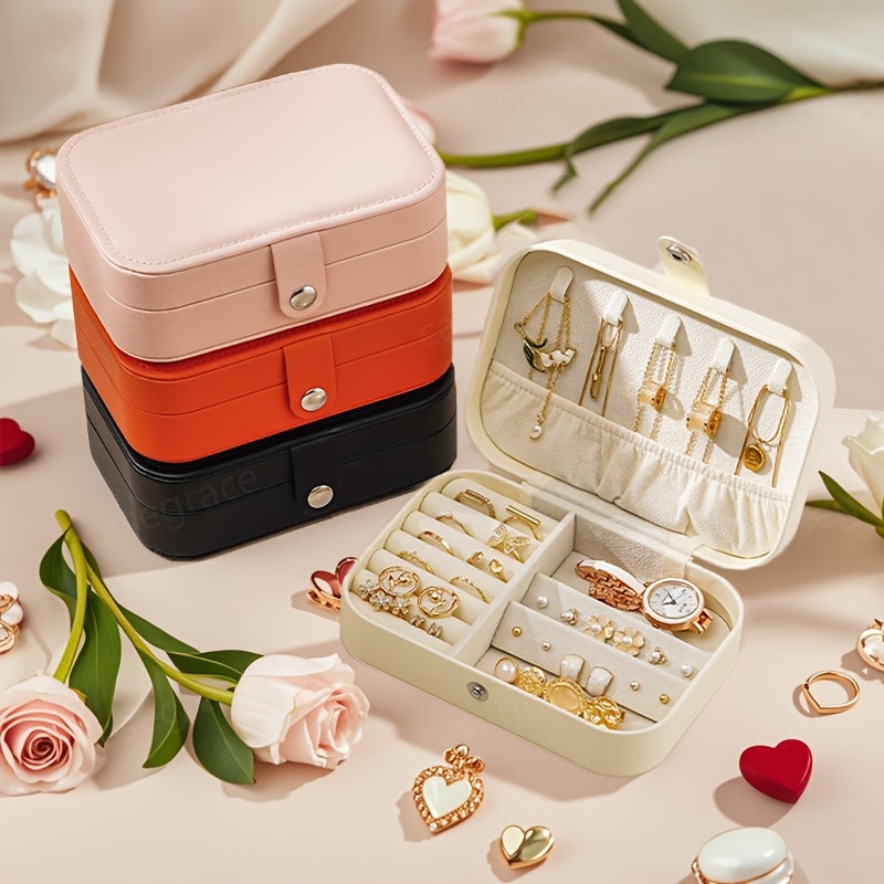 Organizador de joyas de viaje para collares, anillos, pendientes, a prueba de agua, portátil, rosa, naranja, negro