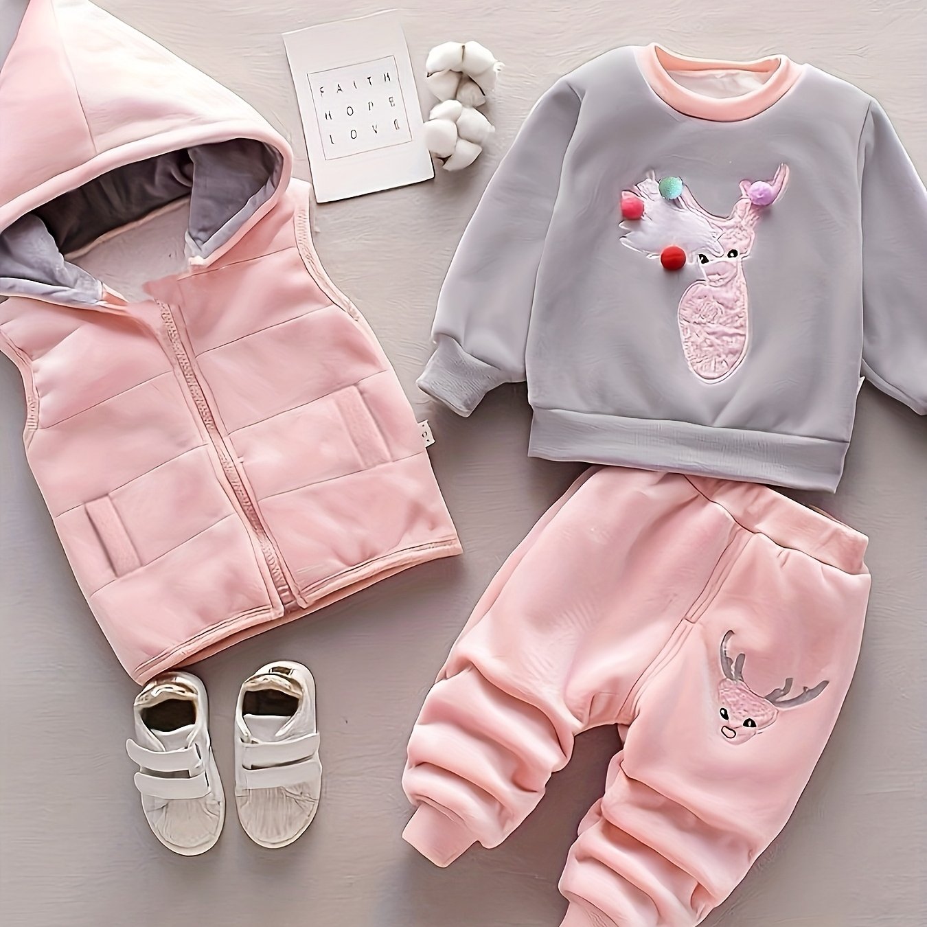 Boys Winter Outdoor Set 3-Piece Fur-Face Bear Pattern Polyester Fall Winter Casual