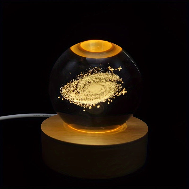 Crystal Ball Night Light with Wooden Base LED Tabletop Lamp for Bedroom Energy Efficient Uplight