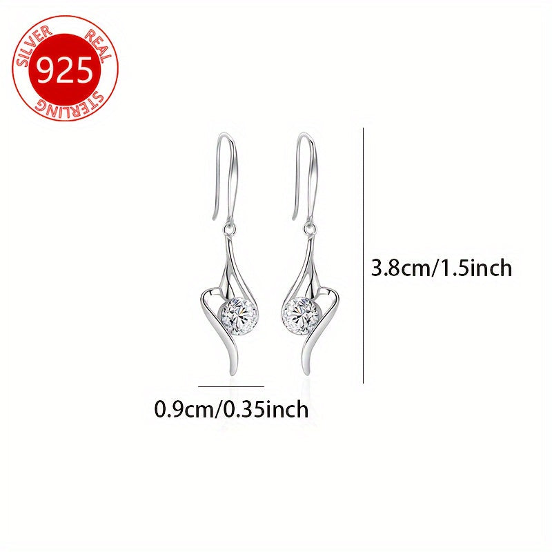 Sterling Silver Dangle Earrings with Clear Zirconia Stones for Women
