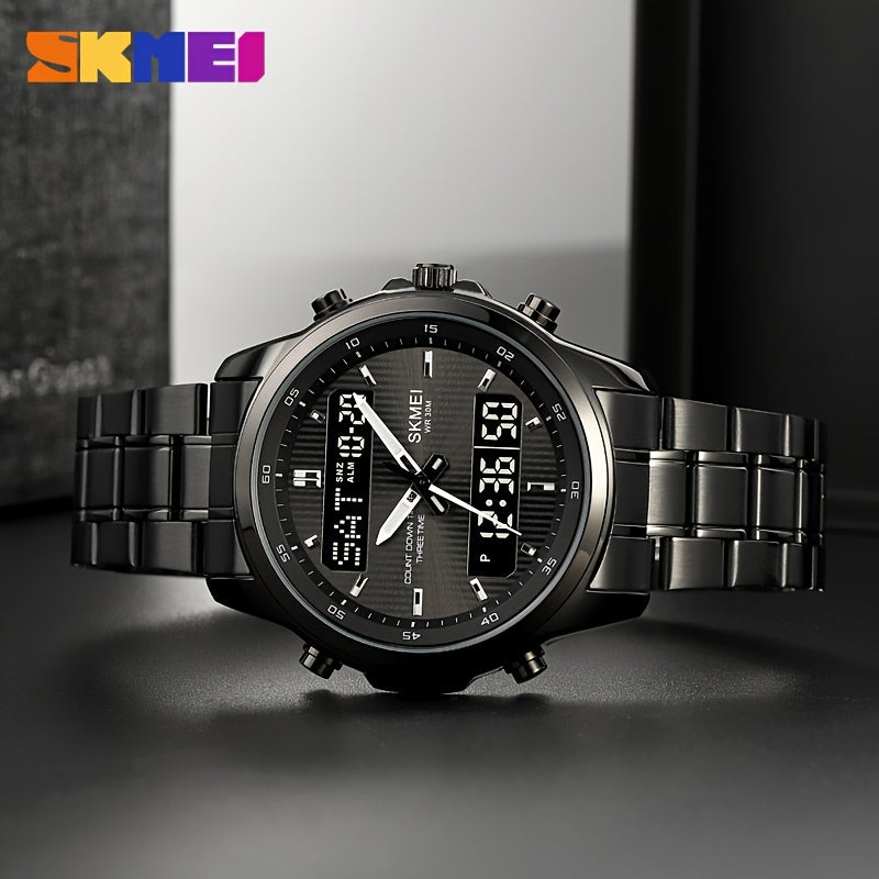 Reloj de negocios impermeable para hombre con doble pantalla, pulsera de acero luminosa y multifunción