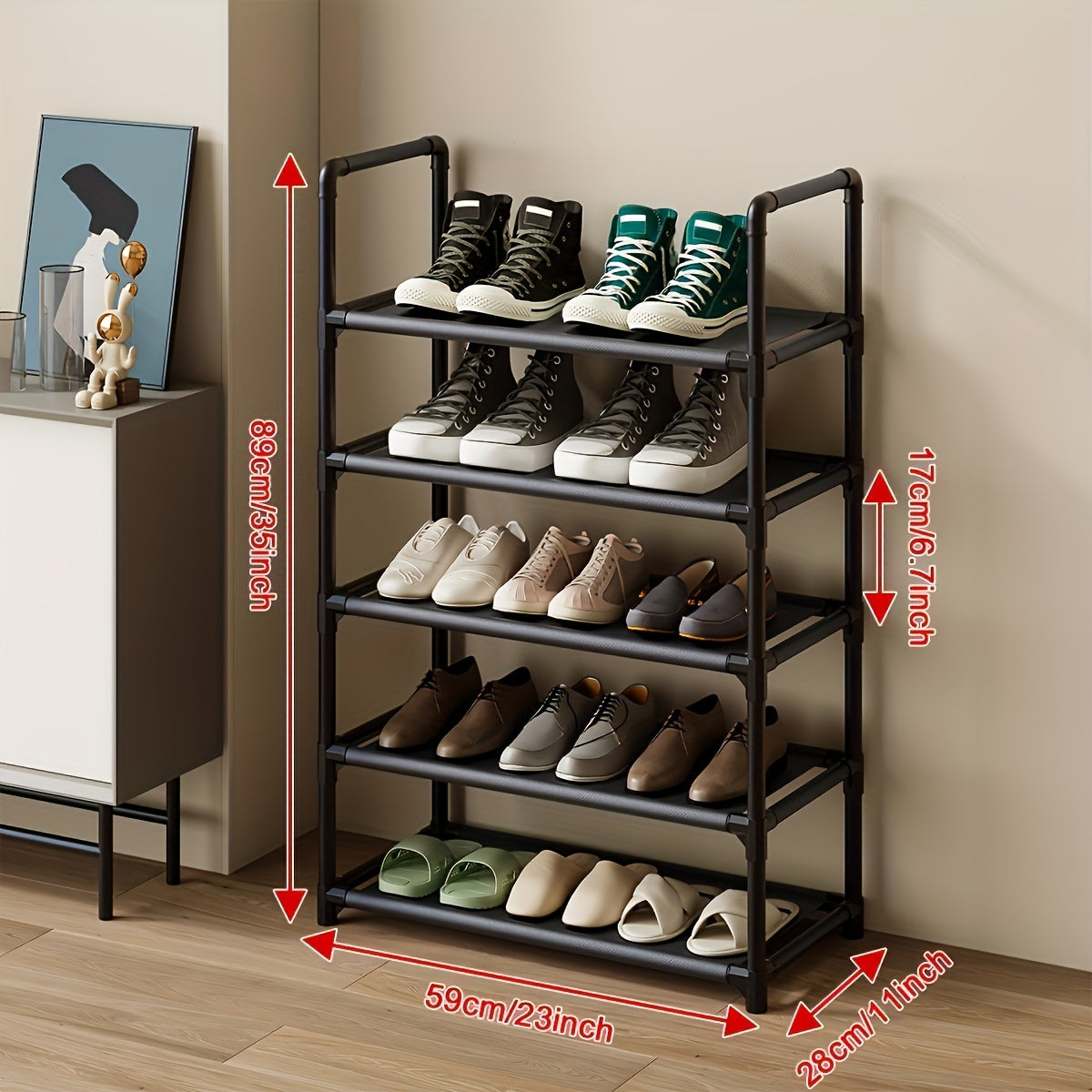 Organizador apilable para zapatos bajo la cama negro 28cm de ancho 58cm de alto