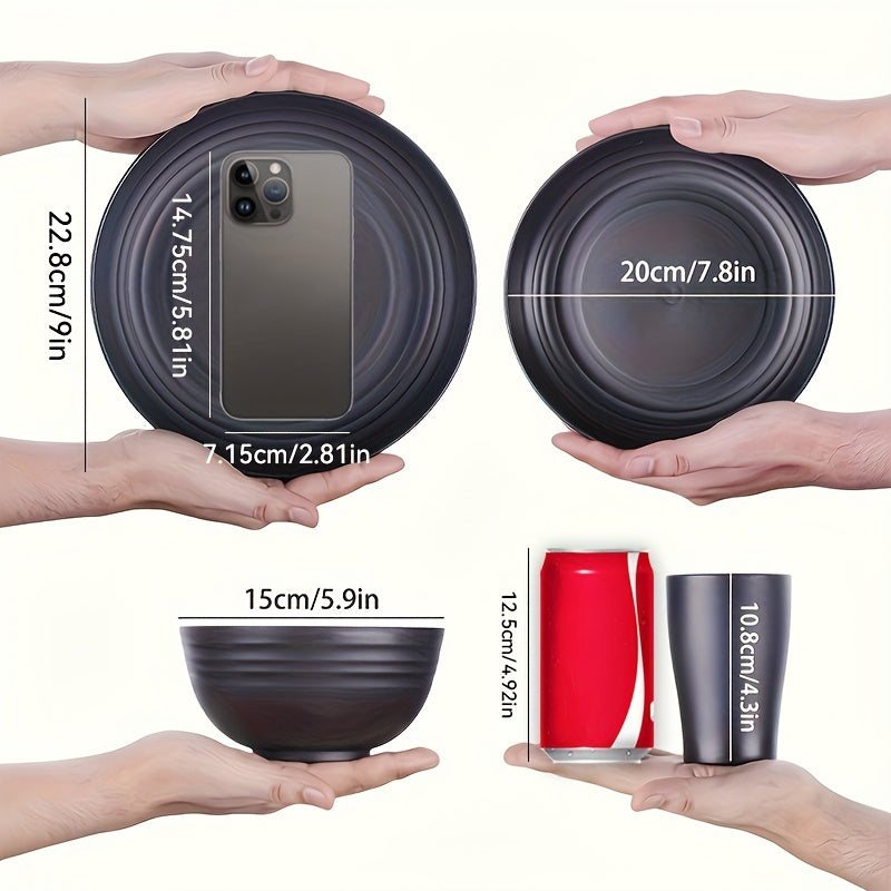 16-Piece Unbreakable Wheat Straw Plastic Dinnerware Set Microwave Dishwasher Safe Reusable Tableware