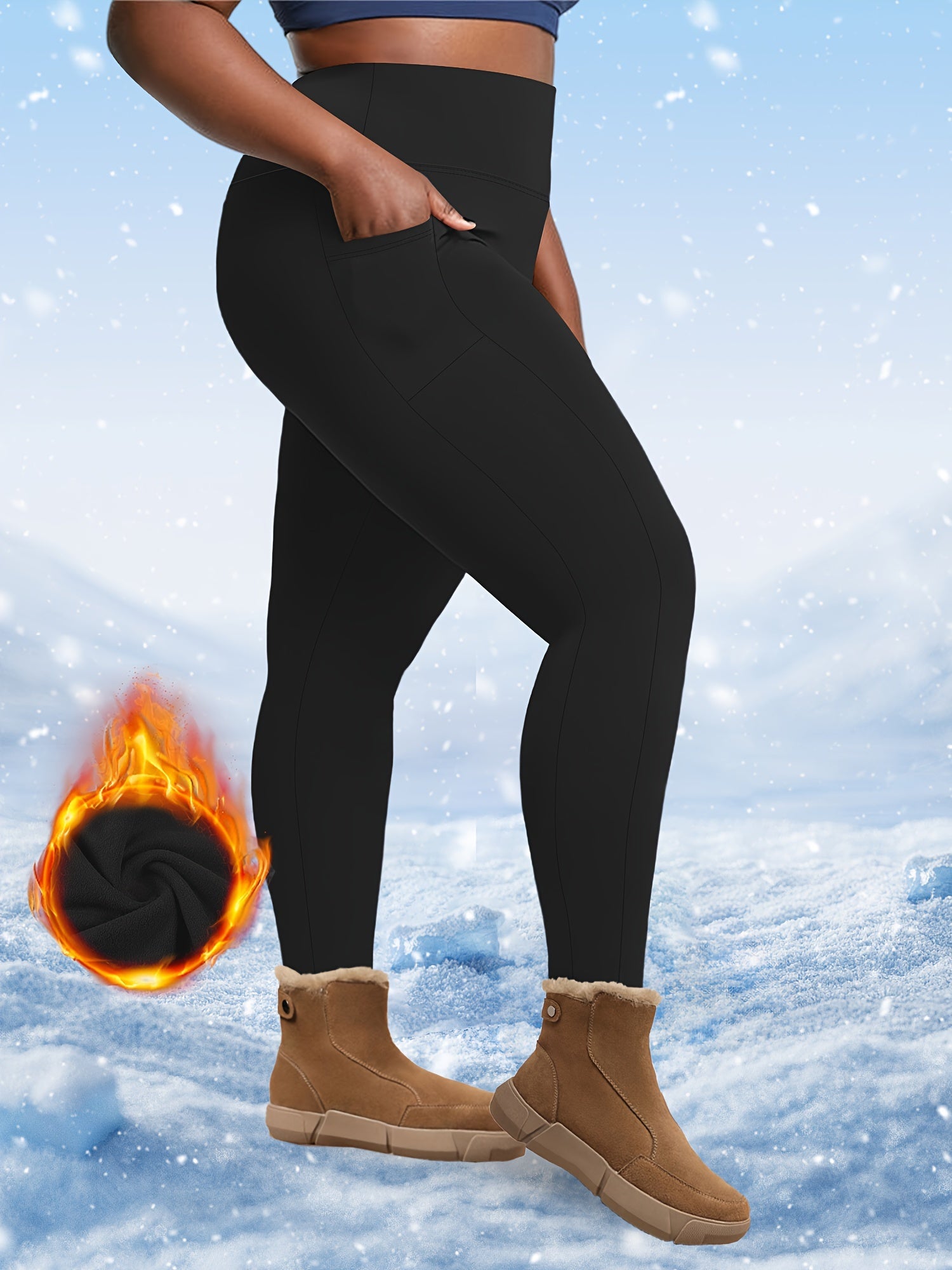 Leggings de yoga con forro de felpa para mujer talla grande, aislamiento térmico de invierno