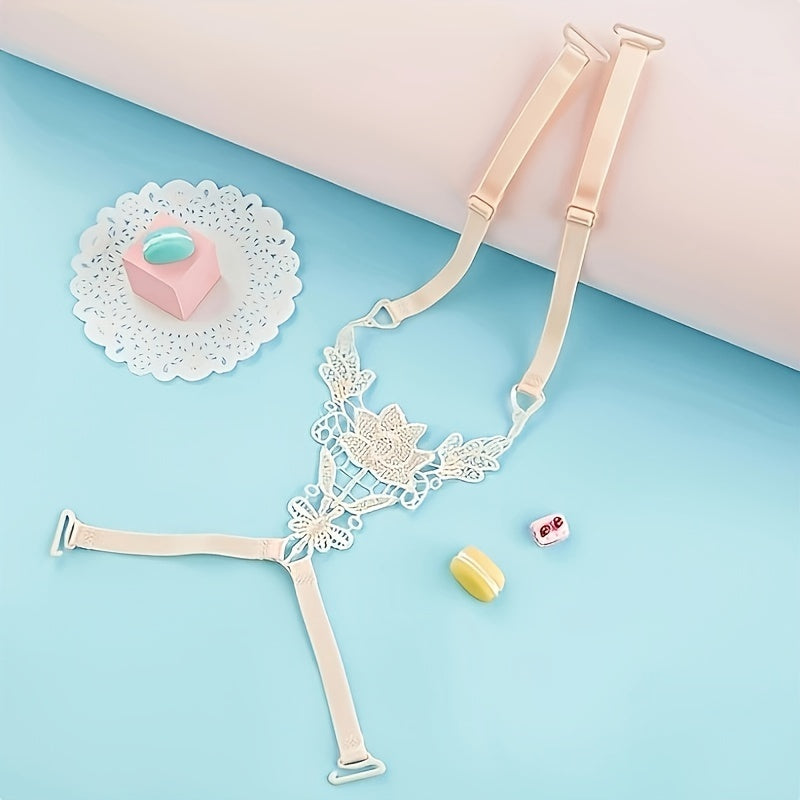 Women's Lingerie Butterfly Lace Shoulder Straps Adjustable Non-Slip Hollow Out Black White Pink