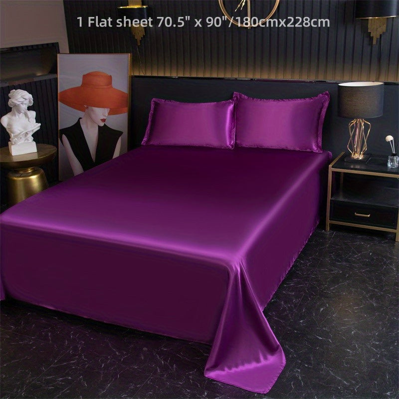 Silky Satin Bed Sheet Flat Sheet for Bedroom Guest Room Home Decor 1 Piece