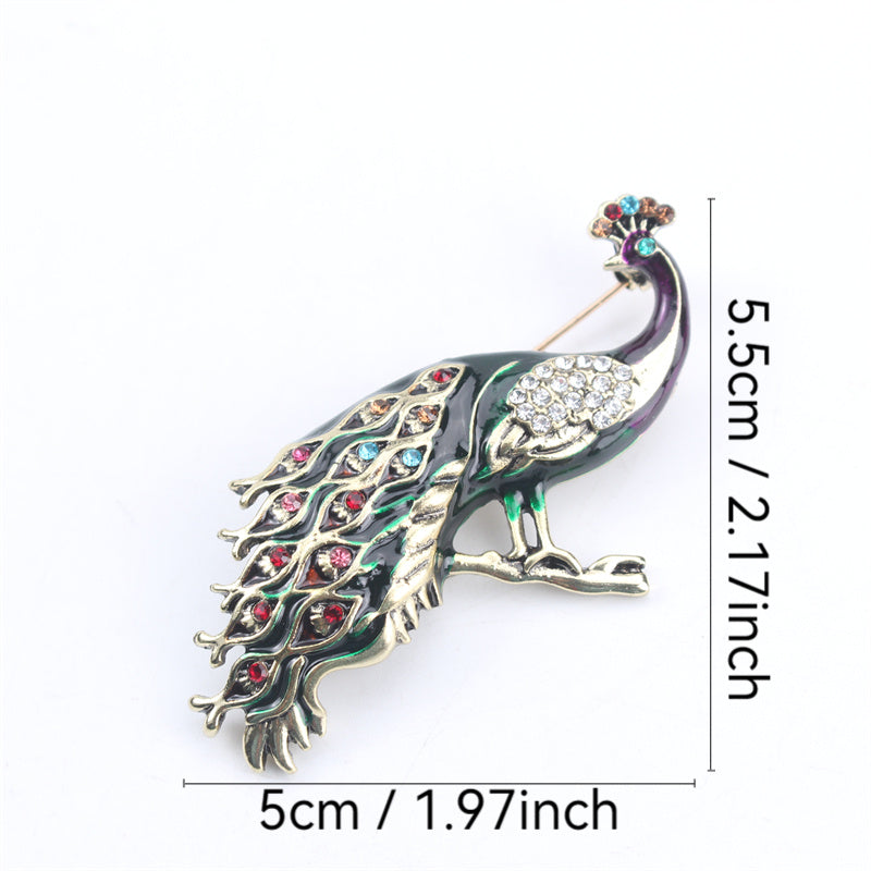Elegant Peacock Brooch Pin Enamel Rhinestones Animal Shaped Jewelry for Hanfu Cheongsam Events