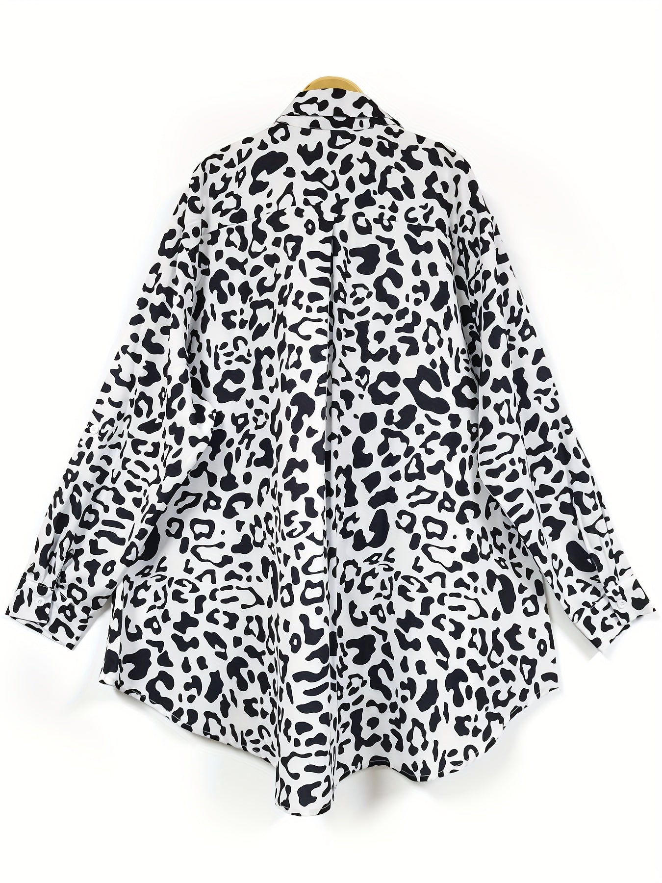 Women Leopard Print V-Neck Blouse Casual Long Sleeve Plus Size