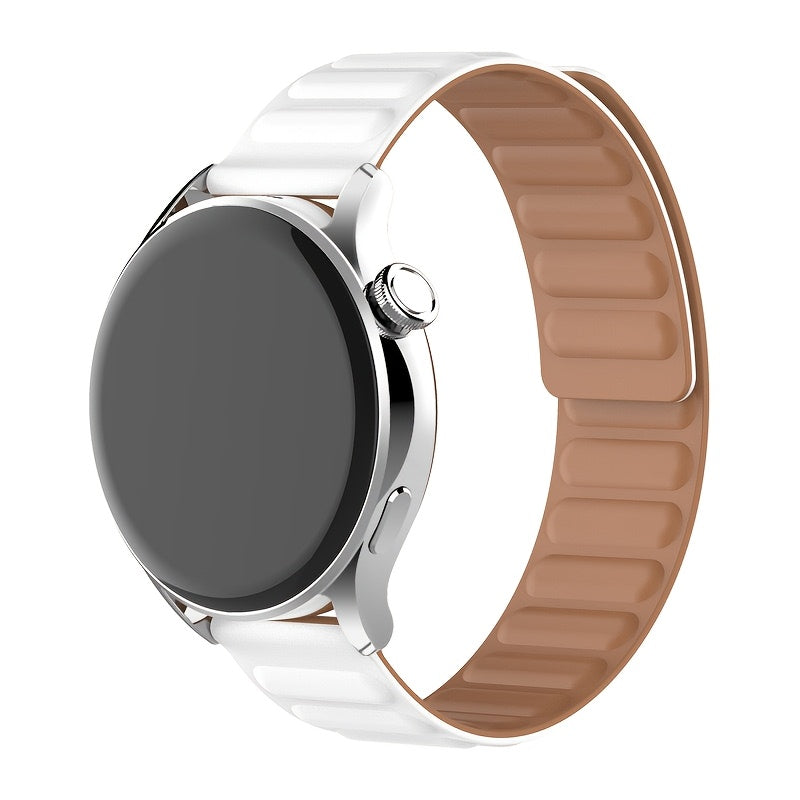 Silicone Watch Band with Magnetic Back Loop Water-Resistant 20mm-22mm Replacement Strap for Smartwatches with Deployant Clasp