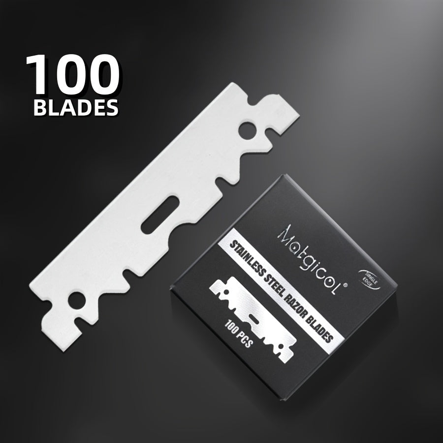 Cuchillas de afeitar de borde único para hombres, acero inoxidable, 100 unidades, afilado de precisión