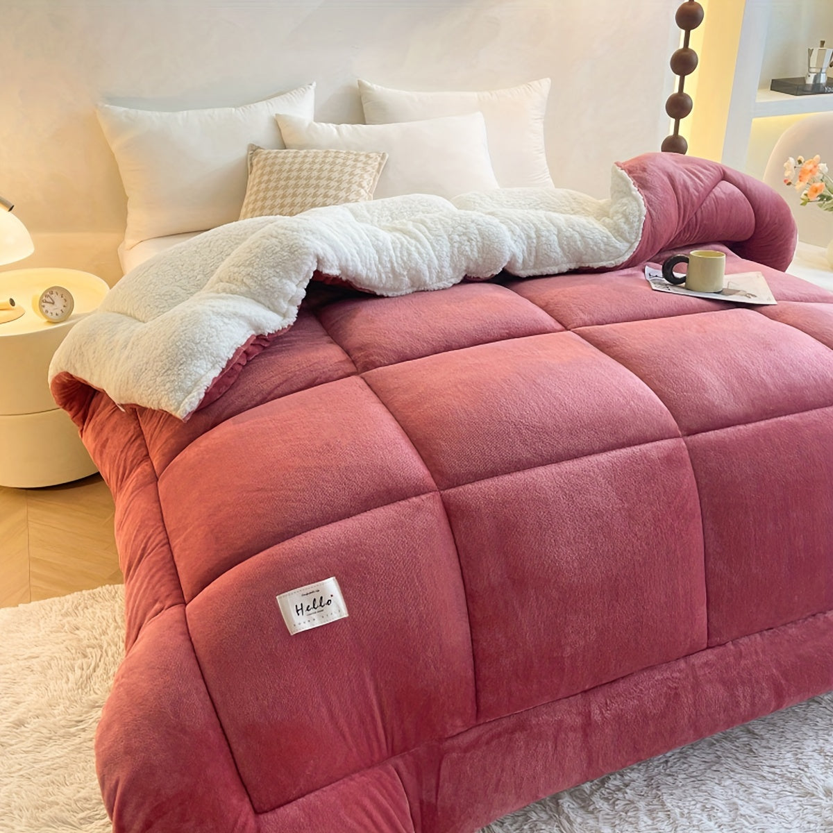 All-Season Velvet Comforter Insert with Quilted Breathable Polyester for Autumn and Winter