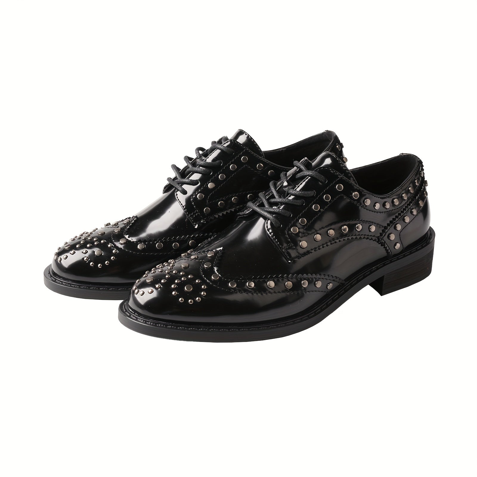 Women's Faux Leather Low Heel Oxford Shoes Black Brogue Flats