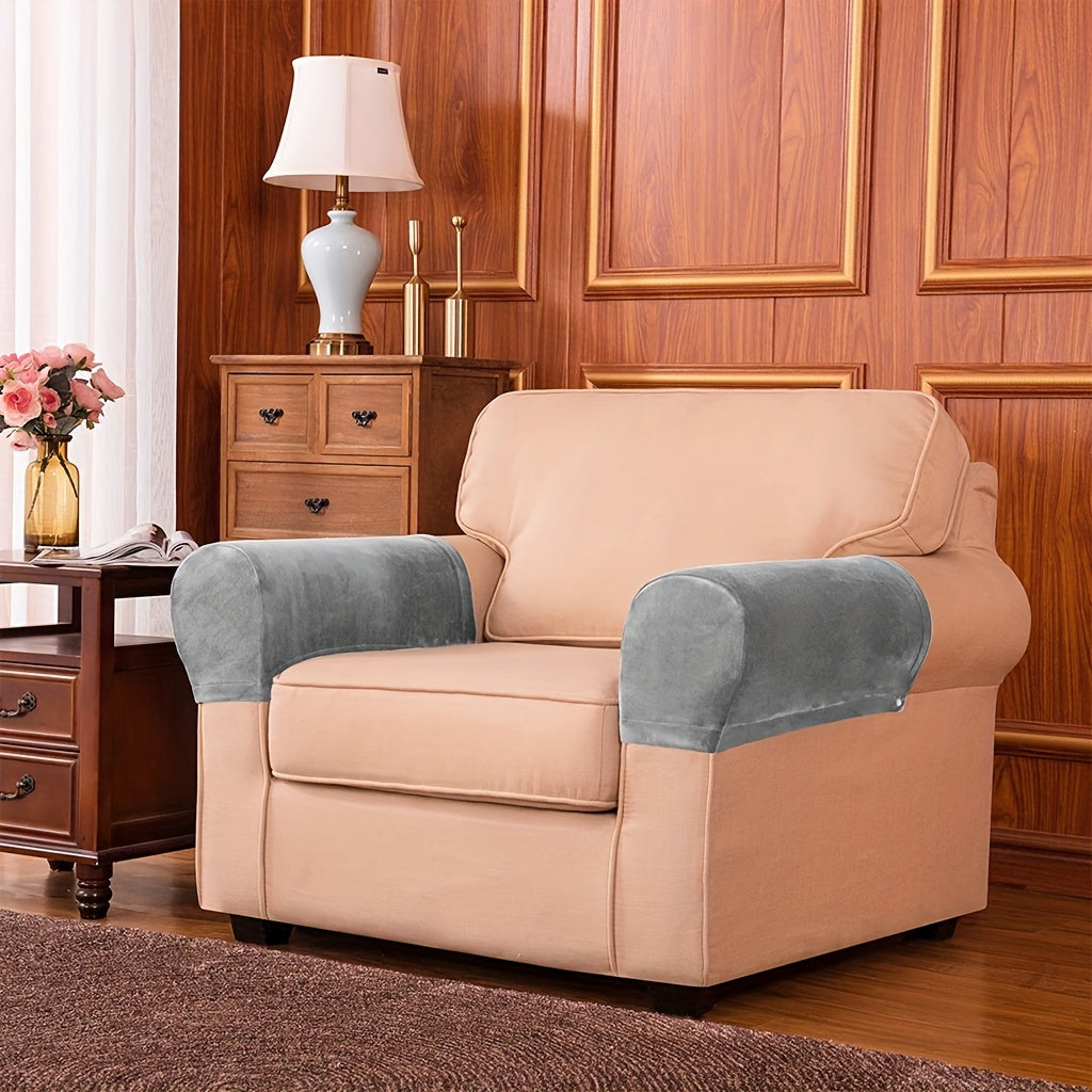 Пара бархатных чехлов для подлокотников из серебристого лиса