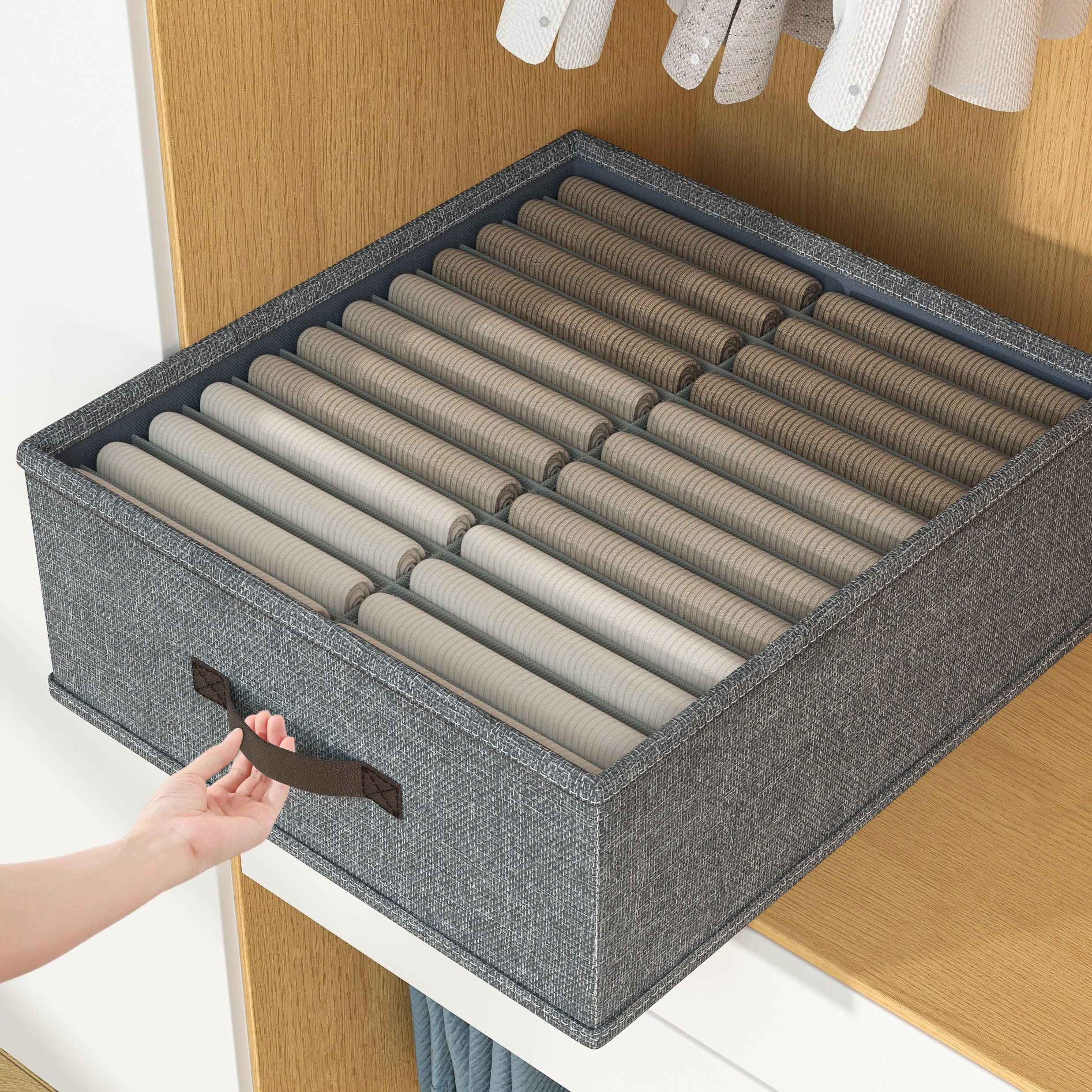 Minimalist Fabric Storage Box Foldable Beige Light Grey for Home Organization