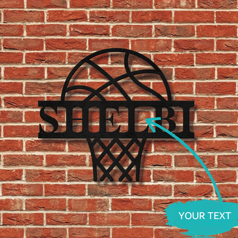 Personalized Black Iron Basketball Hoop Wall Art for Home Bar or Game Room Decor