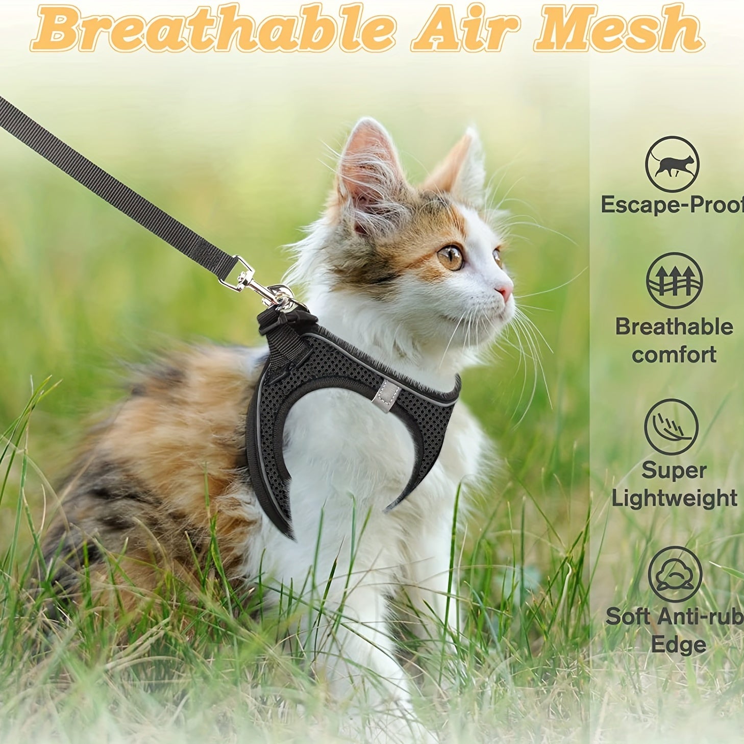 Escape-Proof Cat Harness and Leash Set Reflective Mesh for Outdoor Safety