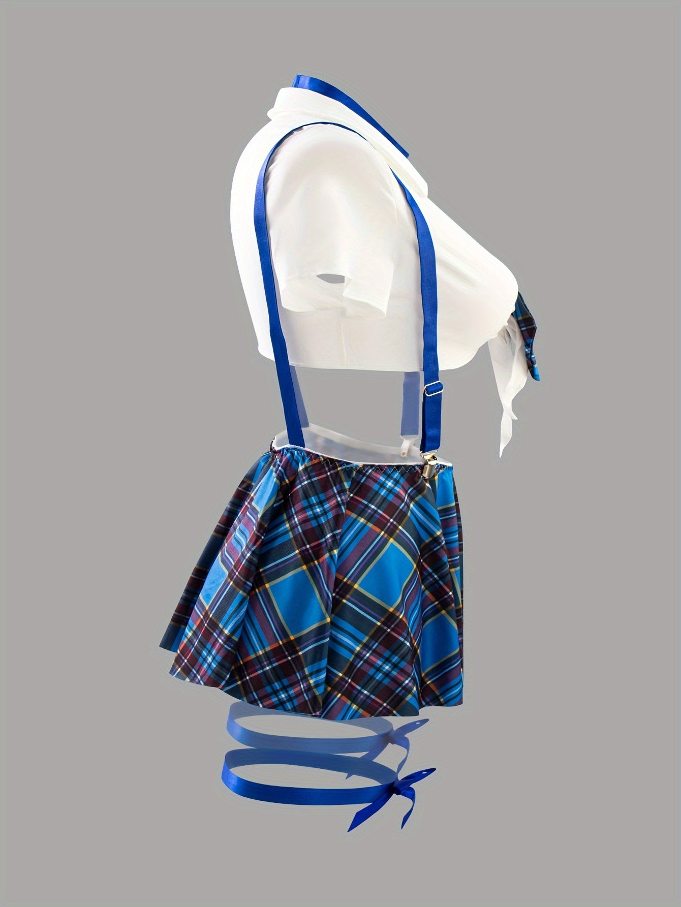 Women'S Preppy Plaid Costume Set with Bralette Skirt Top Underwear