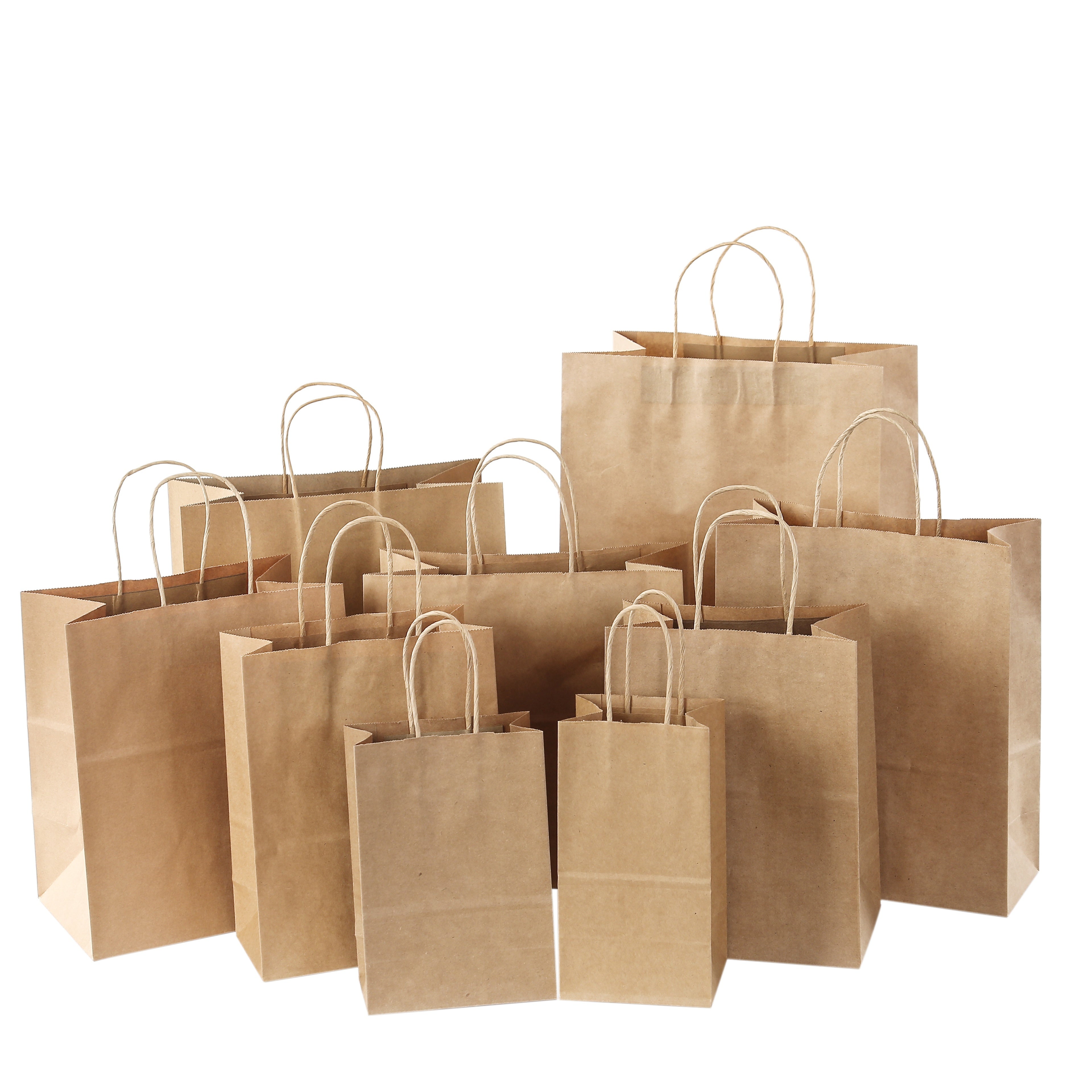 100pcs Brown Kraft Paper Bags with Twine Handles for Shopping and Gifts