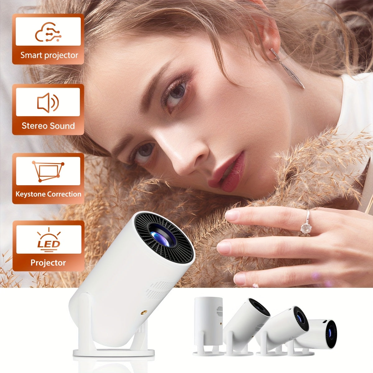 Mini Portable Projector with Wired Speakers 1080P HD Large Screen